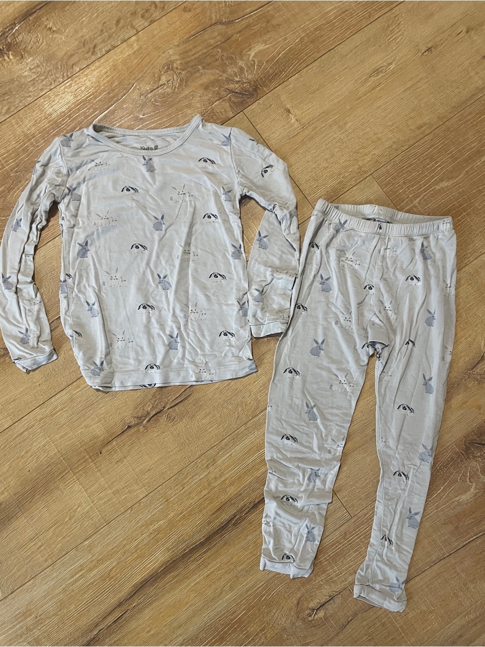 Kids Long Sleeve Pajama Set in Light Gray with Animal Print